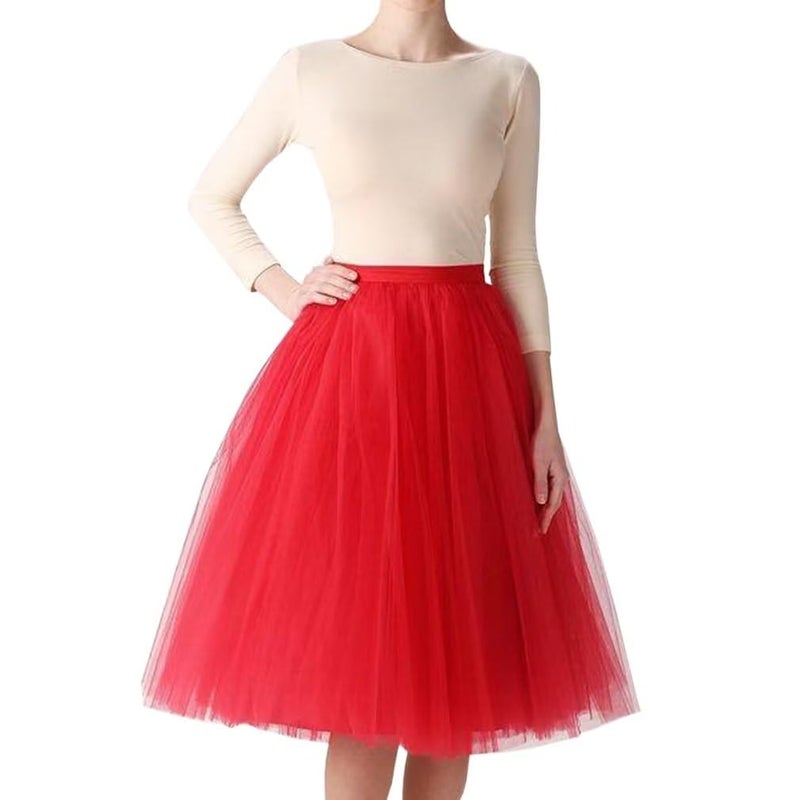 WDPL Wedding Planning Women's A Line Short Knee Length Tutu Tulle Prom Party Skirt XX-Large Red - Image 1